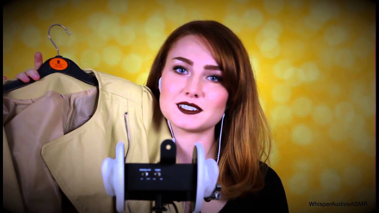 ASMR - Ear to Ear Binaural Whispering Fashion Haul - Fabric and Leather Sounds!