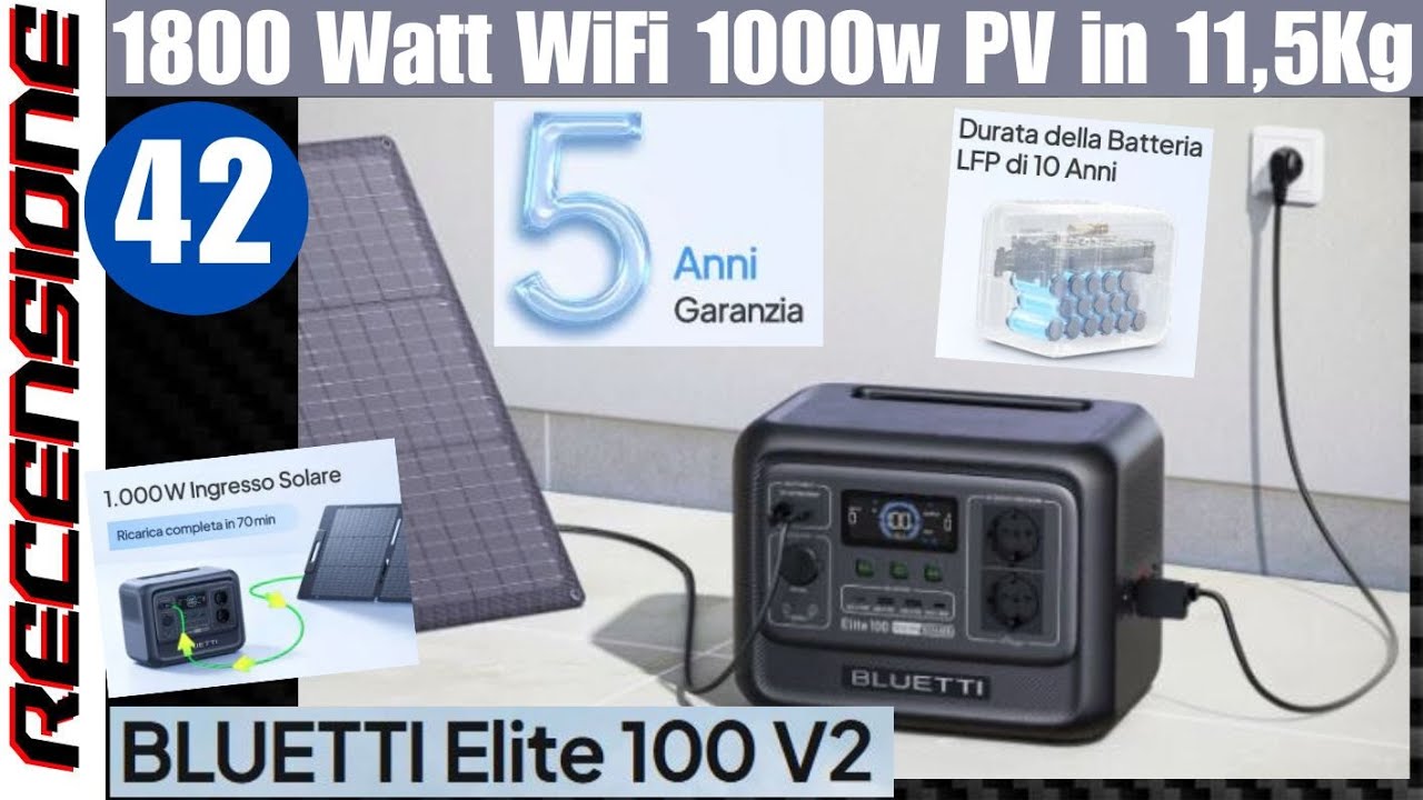 1800W WiFi e 1000w di ingresso PV in 11,5Kg RECENSIONE Bluetti Elite 100 V2