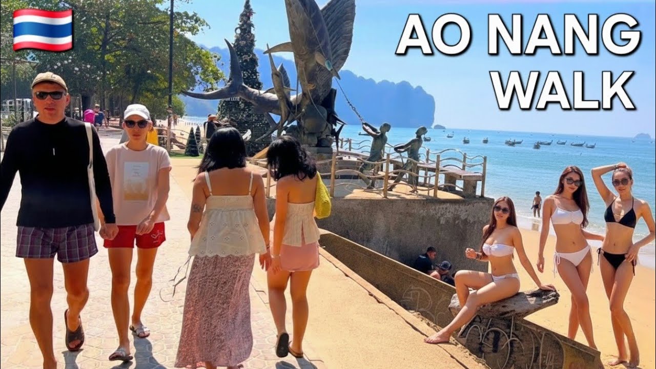 Ao Nang Beach 🇹🇭 Krabi, Thailand 2025 | Relaxing 4K HDR Walking Tour