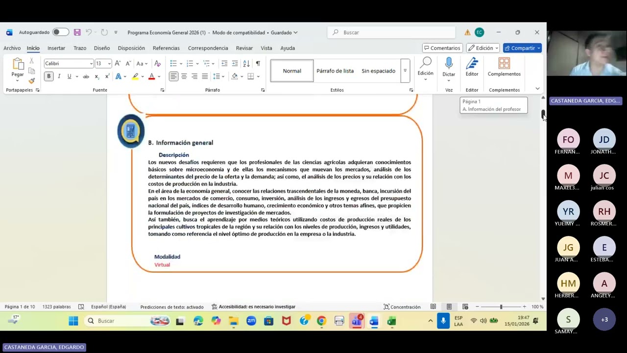 SESION ECONOMIA GENERAL SECCION 2 15 DE ENERO 2026 PROGRAMA DEL CURSO Y PRESENTACION ECONOMIAGENERAL