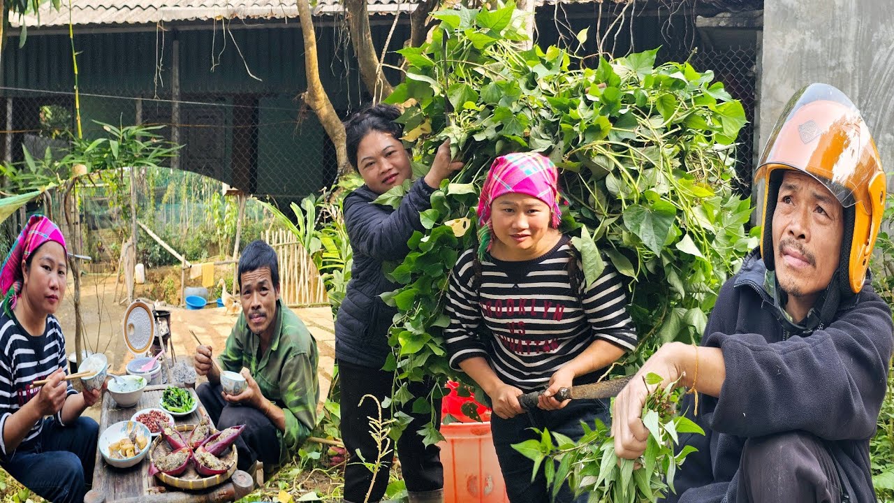 Grandpa and Phuc Ha Ride Safely: Bringing Home Food for the Animals