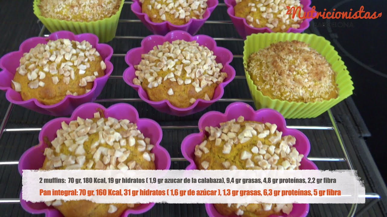 Muffins de calabaza con harina integral y sin azúcar.