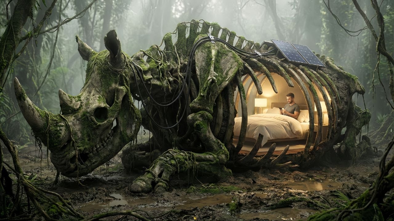 I Built a Luxury Bedroom Inside a Prehistoric Rhino Skeleton!
