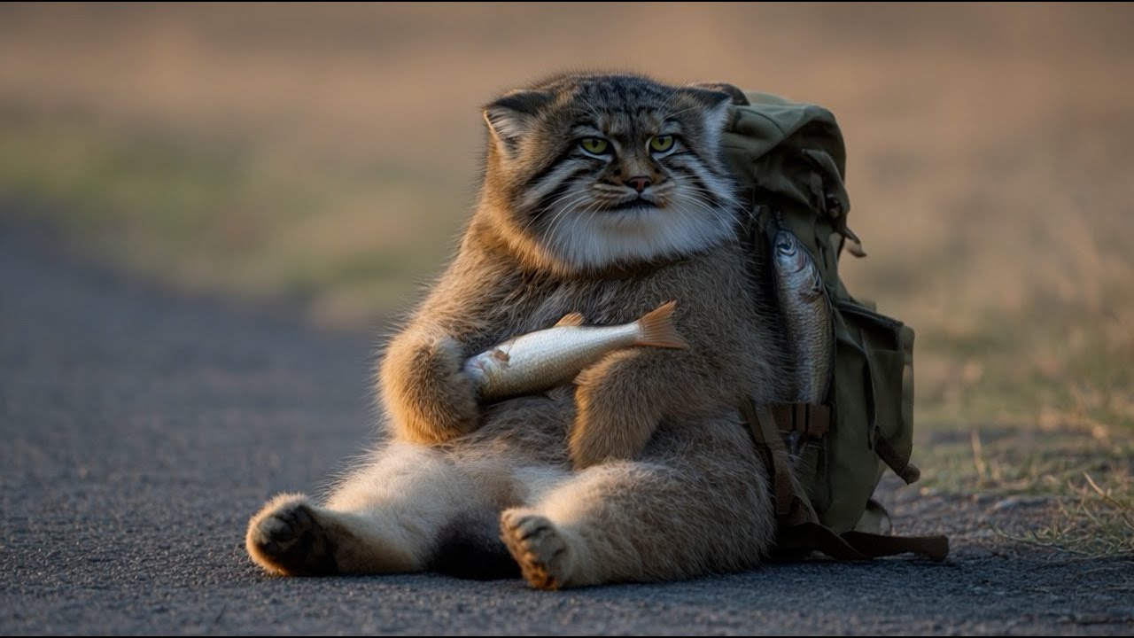 AI Pallas's Cat: Fishing, Cooking, and Eating (Manul / Mongolian cat)