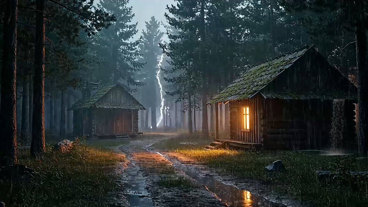Heavy Rain Sounds for Sleeping Fast 🌧️ Cozy Wooden Cabin Night Ambience for Stress Relief