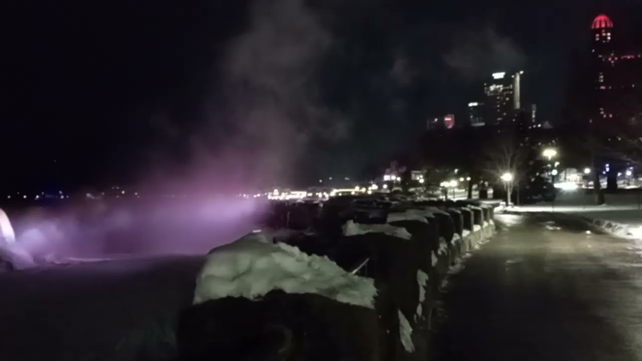 Niagara Falls lights on and ice 