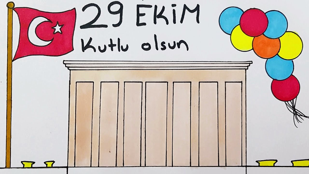 KOLAY VE GÜZEL 29 EKİM RESMİ NASIL ÇİZİLİR - 29 EKİM CUMHURİYET BAYRAMI RESMİ ÇİZİMİ