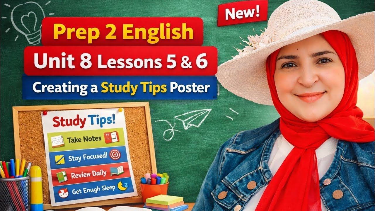 أقوى نصائح المذاكرة انجليزي تانية إعدادي | Prep 2 Unit 8 Lessons 5 & 6 - Study Tips Poster (2026)