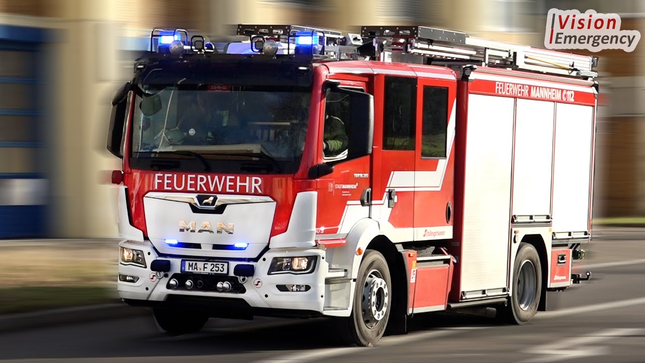[Einsatz für alle drei Feuerwachen] HLF 20 BF Mannheim FW Süd mit Alarmierung
