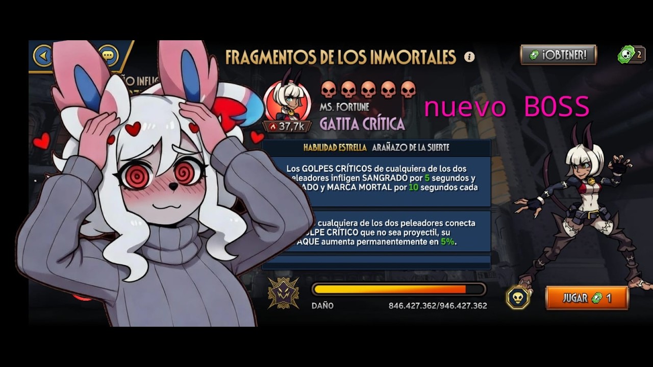 skullgirls mobile evento de los inmortales boss gatita critica