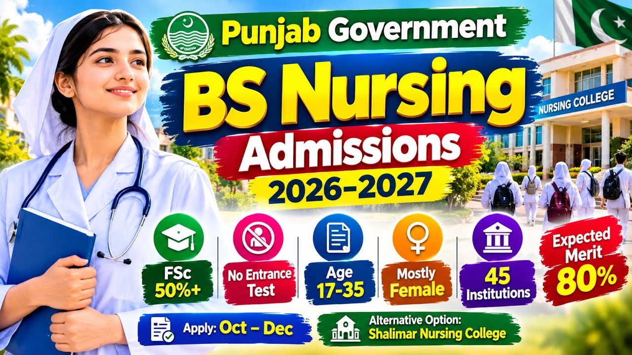 Punjab Government BS Nursing Admissions 2026-27 | Eligibility, Merit, No Entry Test & Dates