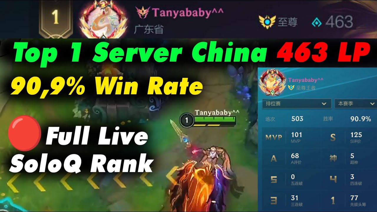Wild Rift China Top 1 server 463 LP soloQ rank - 91% Win Rate | Full Live Sovereign rank