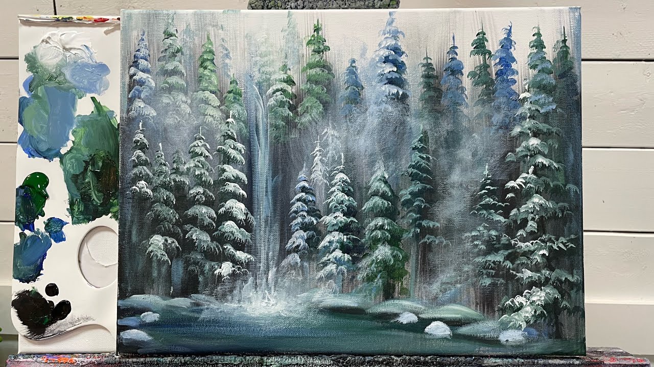 How To Paint A WINTER LANDSCAPE acrylic tutorial for beginners