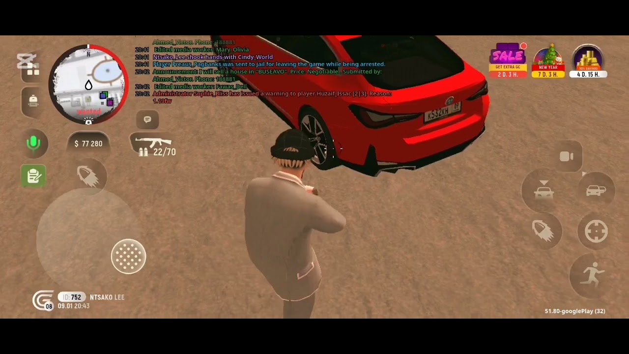 I'm bored. Come and join me:Grand mobile rp sever 8 🎮🎮!!