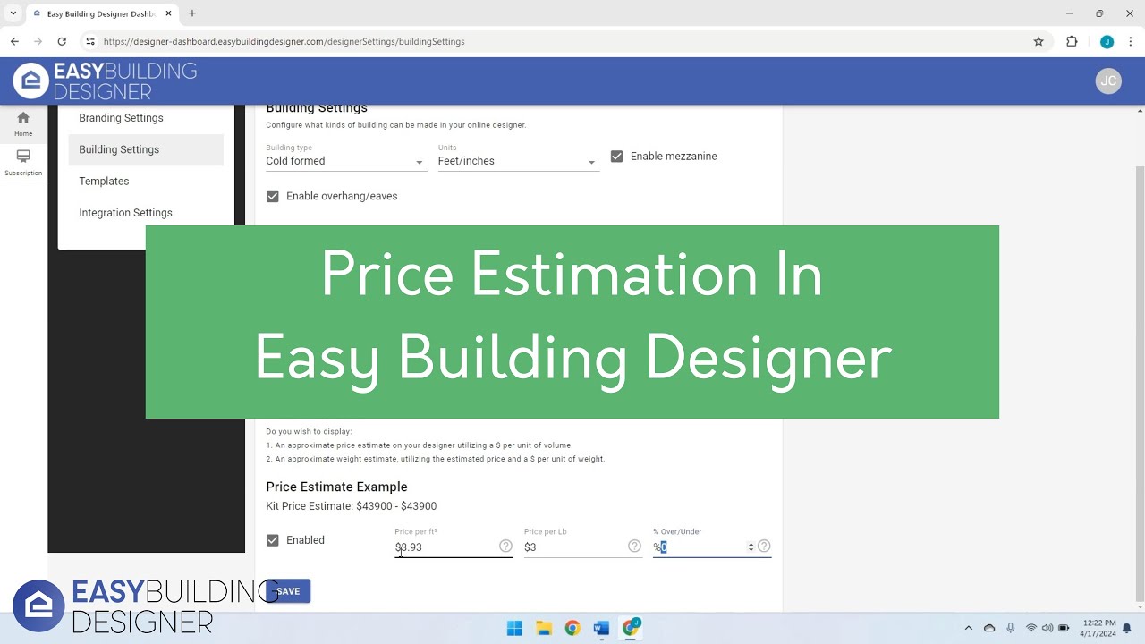 Price Estimation in Easy Building Designer