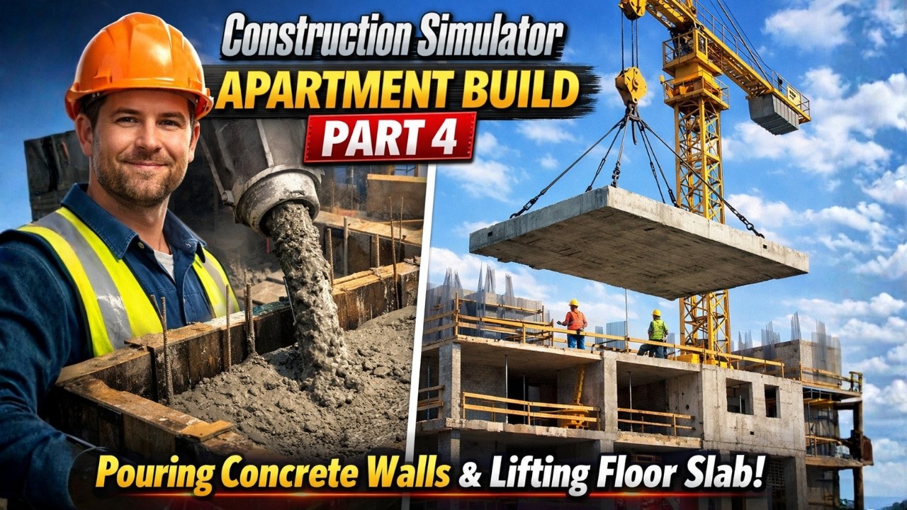 Construction Simulator – Apartment Building Part 4 | First Floor Concrete Walls & Lifting Floors