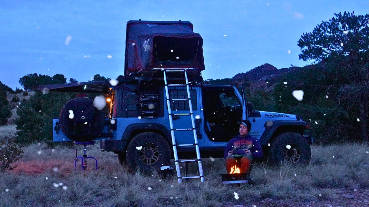 Cold Winter SOLO Camping in a SNOWY Mountain Valley | ASMR | 4K HDR | Jeep Wrangler | iKamper
