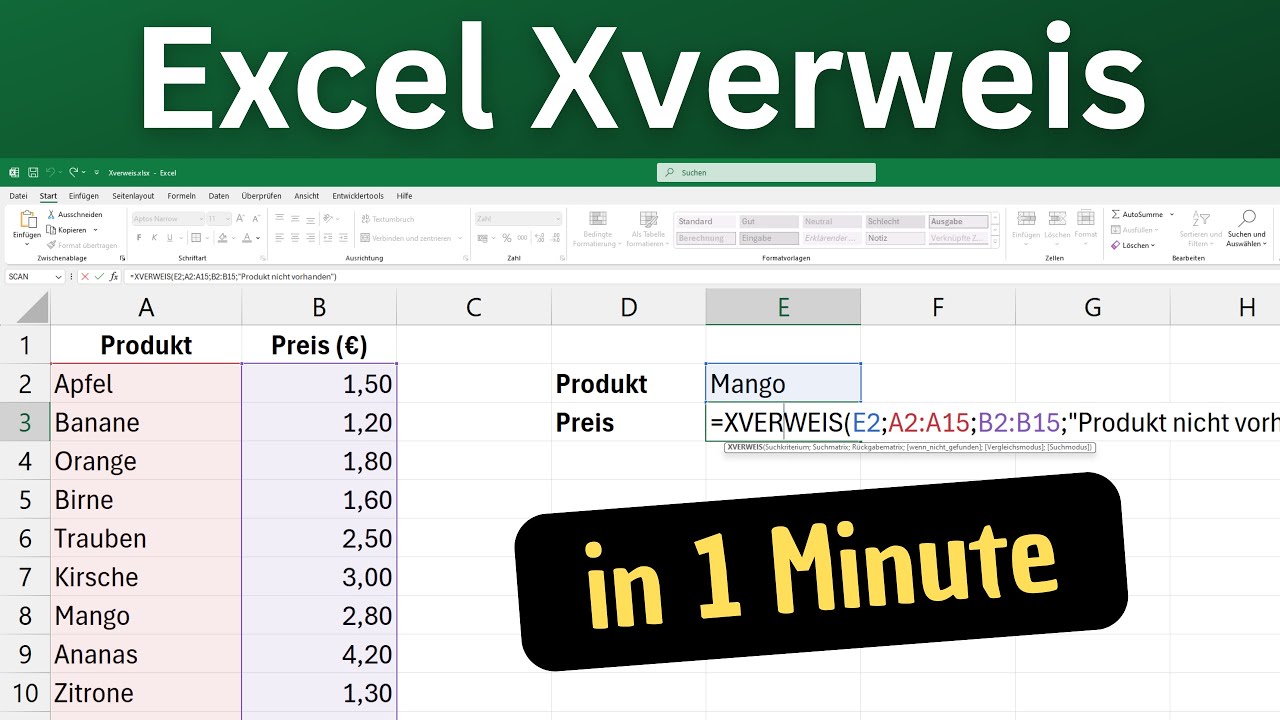 Excel Xverweis in einer Minute erklärt [Sverweis]