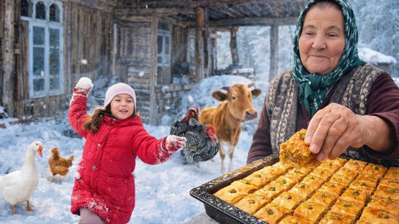 🥰 Бабушка готовит самую вкусную турецкую пахлаву в зимней деревне ❄️