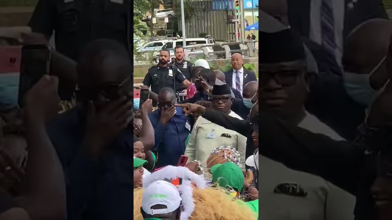 President Maada Bio addressing his supporters in New York