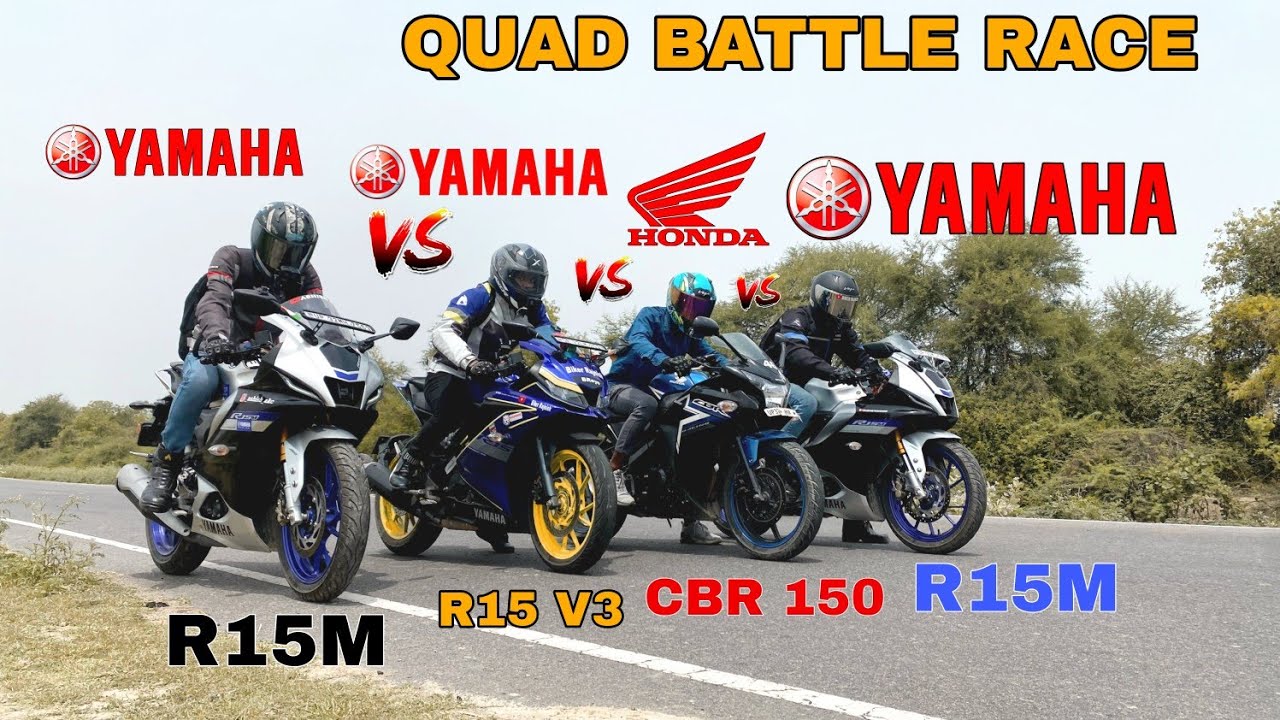 CBR 150 BS3 VS R15M VS R15 V3 VS R15M [ QUAD BATTLE RACE ]