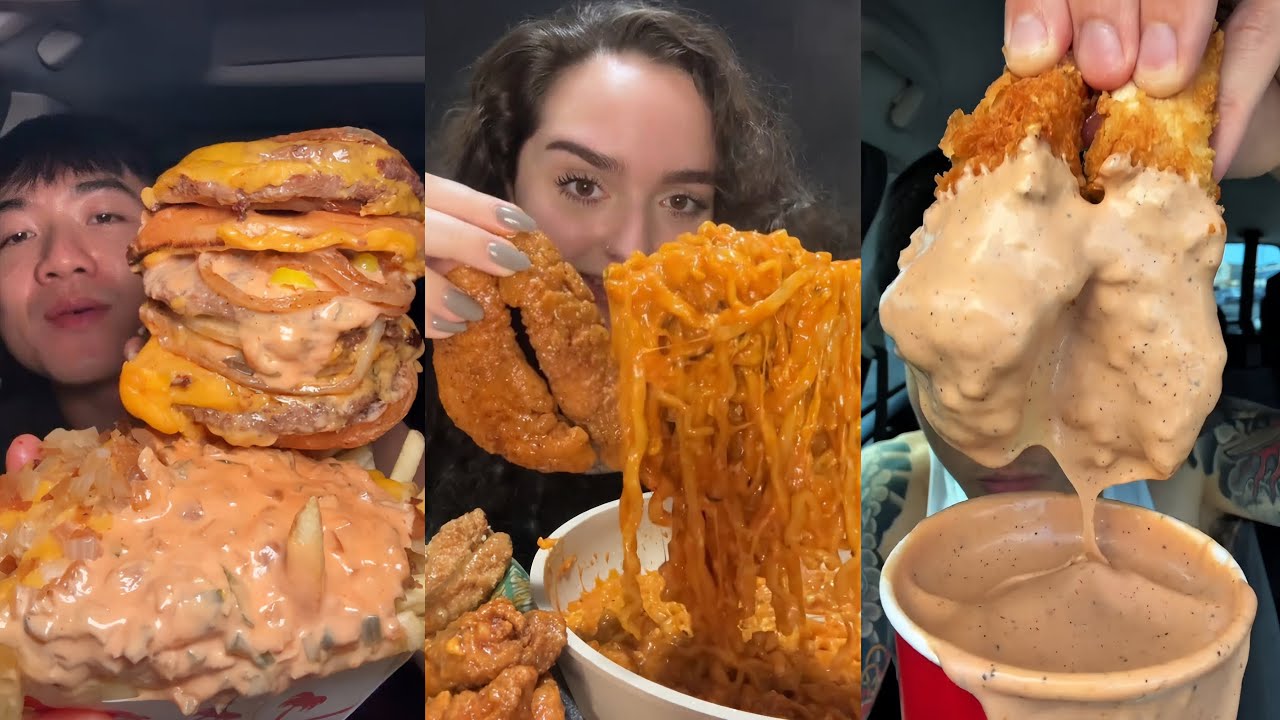 Подборка мукбангов из TIKTOK | Burger King, Buldak, Wingstop, Dave's Hot Chicken и другие! 🍔🌶🍗🔥
