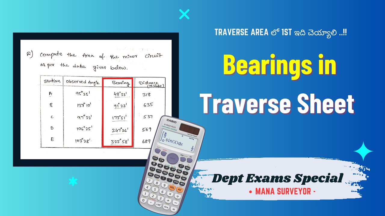 Bearing calculation in Traverse Sheet #ManaSurveyor 