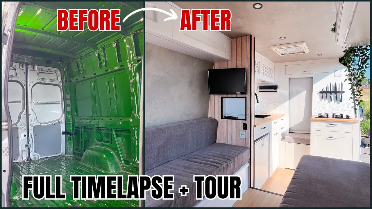 FULL TIMELAPSE VAN CONVERSION + TOUR | DIY Van build start to finish |  1 year in 15 minutes