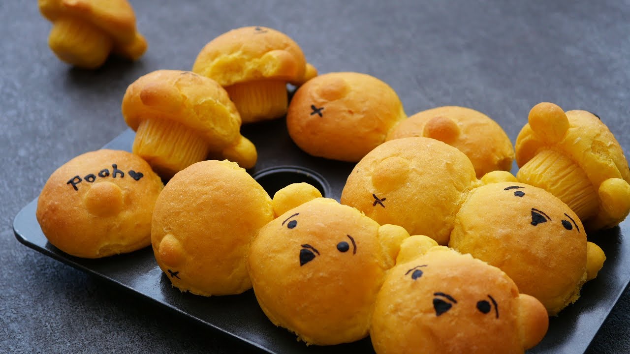 「めちゃくちゃぷっくら」やや過発酵なプーさん南瓜パン♡孫がとりこなバーバーイーツ | Pooh Kabocha Bread