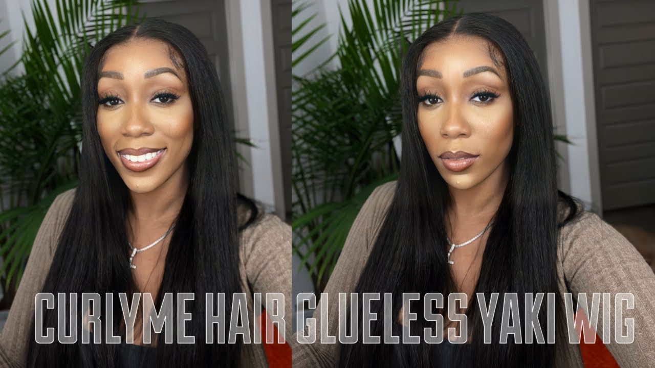 Natural Girlies! The Easiest Glueless Install Ever | Yaki Straight Wig From CurlyMe Hair