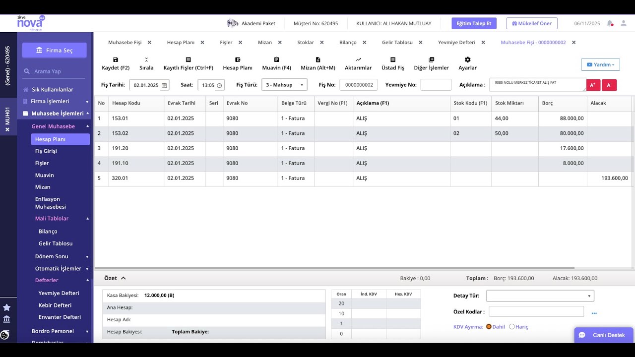 Zirve Nova Muhasebe Programına Giriş (Temel İşlemler)