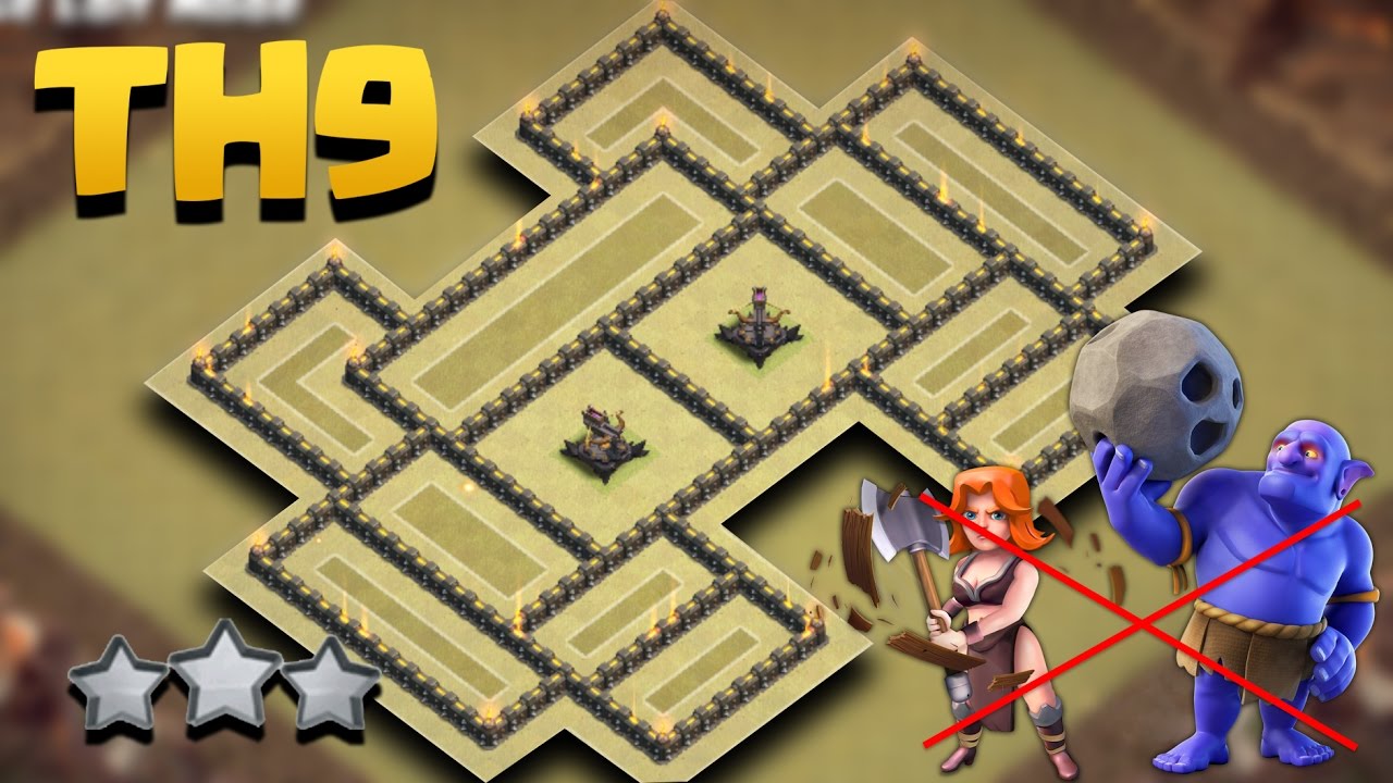 Town Hall 9 Weird War Base Anti 3 Star (TH9 Best War Base AnTi Air/Valkyries/Bowlers Combo)