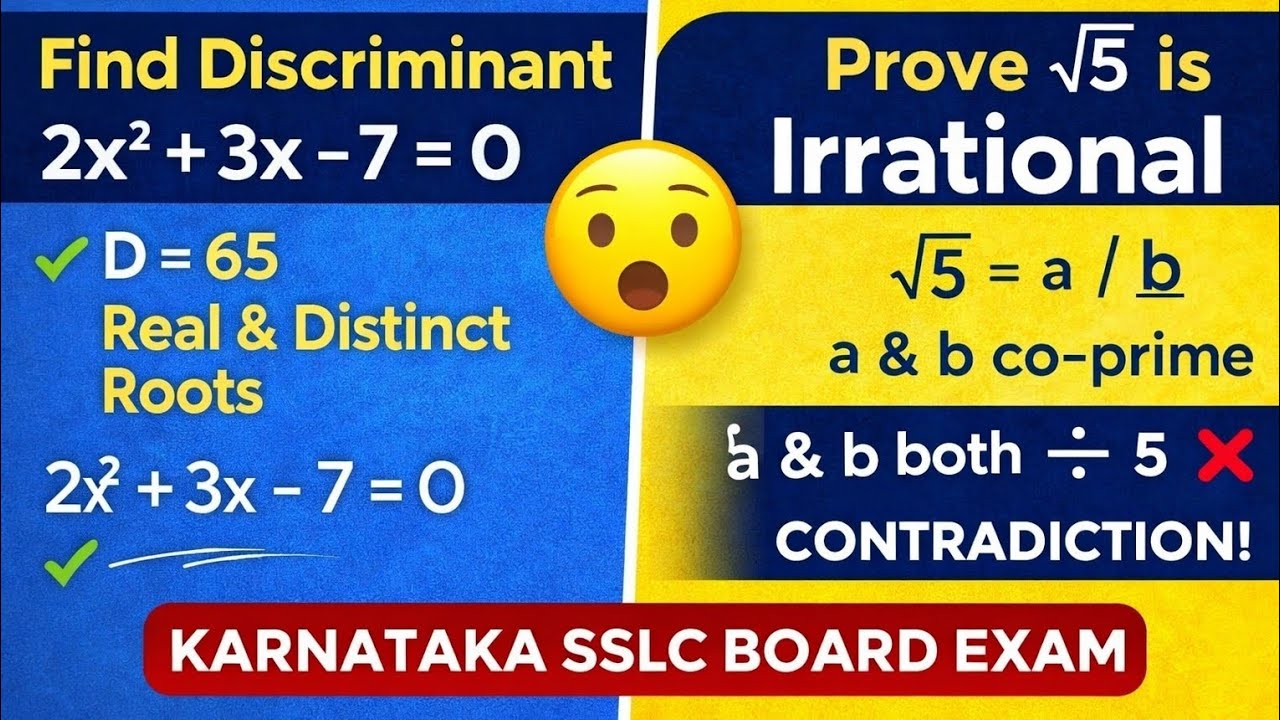 Karnataka SSLC Maths Model Paper Q19 & Q20 | Discriminant & √5 Irrational | #boardexam2026 #exam