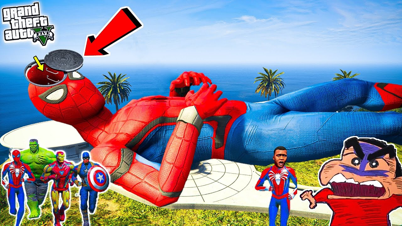 Shinchan & Franklin Enter Inside SPIDERMAN HEAD then fight EVIL SPIDERMAN'S In GTA 5 | GTA5 AVENGERS