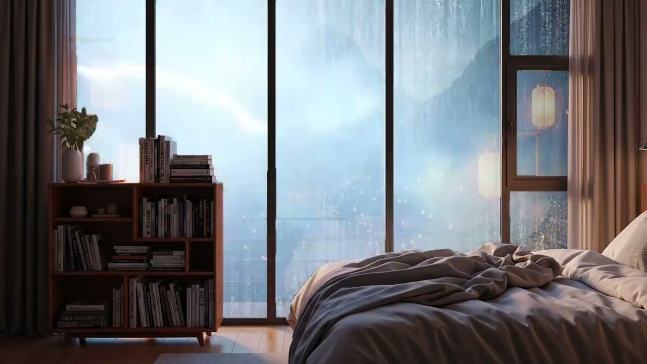 Cozy Winter Evening Rain 🌧️ Fireplace ASMR for Sleeping & Focus (3 Hours)