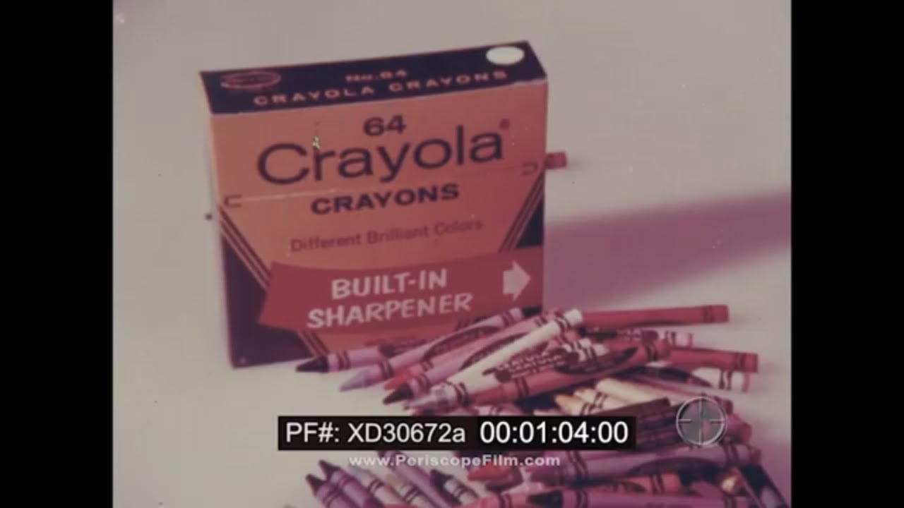 1970s CRAYOLA CRAYON COMMERCIAL    64 COLOR BOX WITH BUILT IN SHARPENER  XD30672a