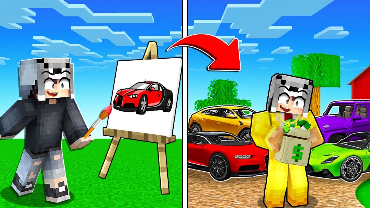ÇİZDİĞİM HER ARABA GERÇEK OLUYOR 😱 - Minecraft