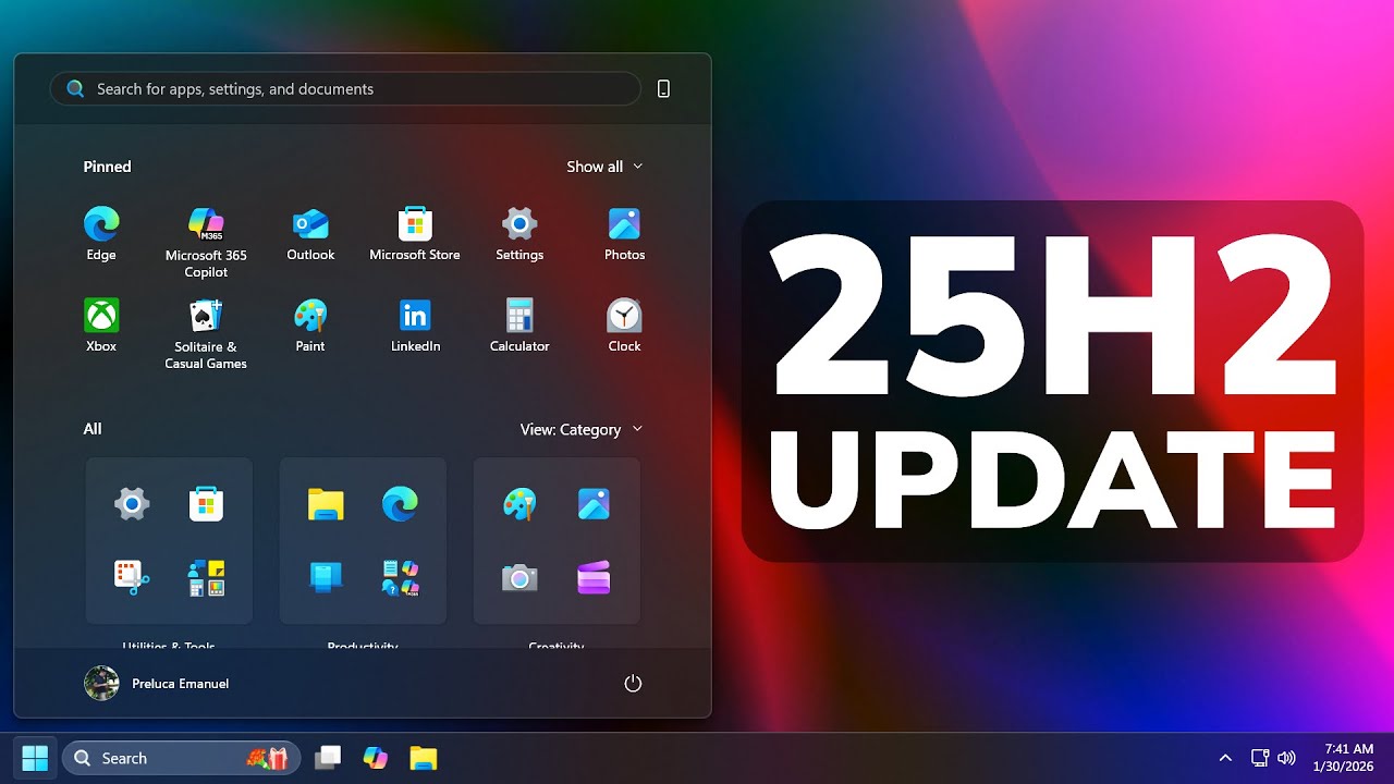 Самое масштабное январское обновление Windows 11 25H2 в основном релизе &mdash; новая панель задач и ме...