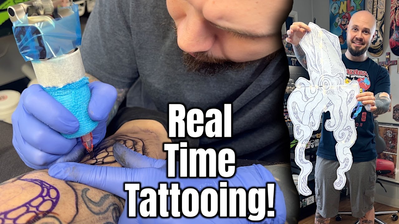 POV: Tattooing a Massive Colossal Squid Leg Piece | Real Time Tattoo Session