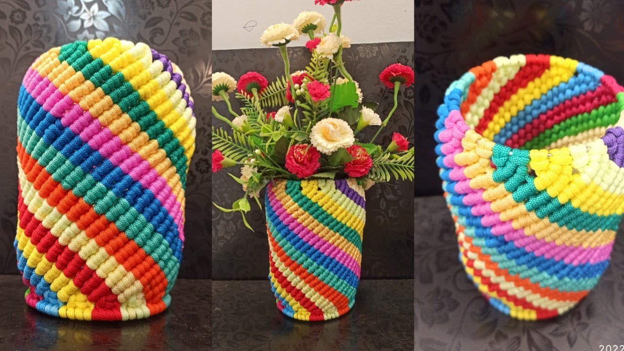 Macrame Multicolored Flower Pot | New design | Diy | Flower pot from waste macrame