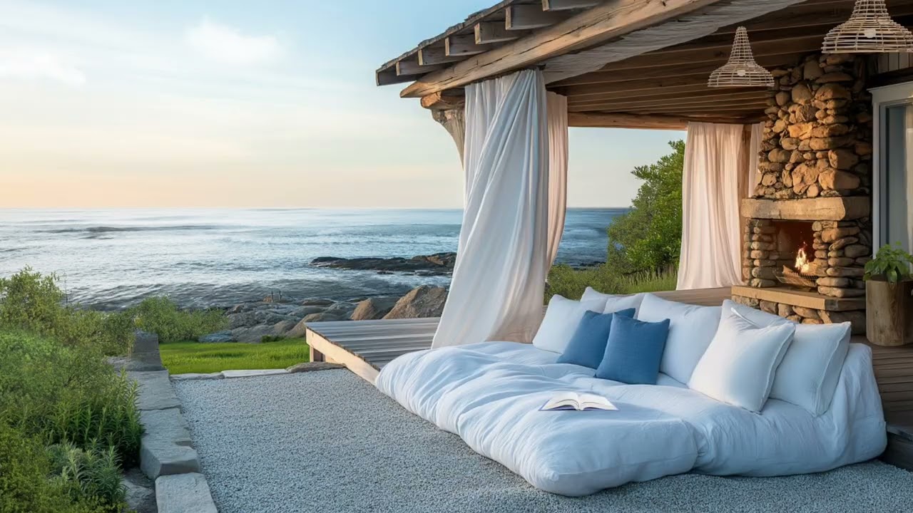 oceanfront fireplace & ocean waves relaxing coastal escape for deep relaxation & focus