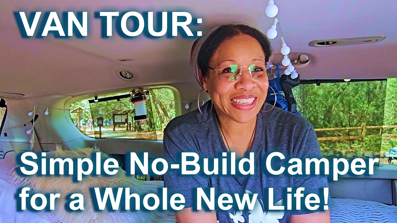 VAN TOUR: Trudy's Simple No-Build Campervan for Part-Time Camping and a Whole New Life!