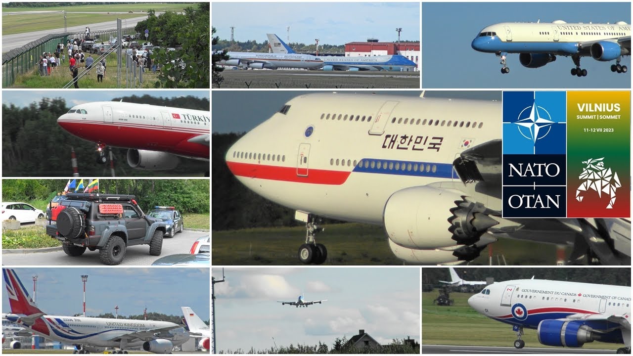 NATO summit. First day landings, scenes from Vilnius airport on next day.