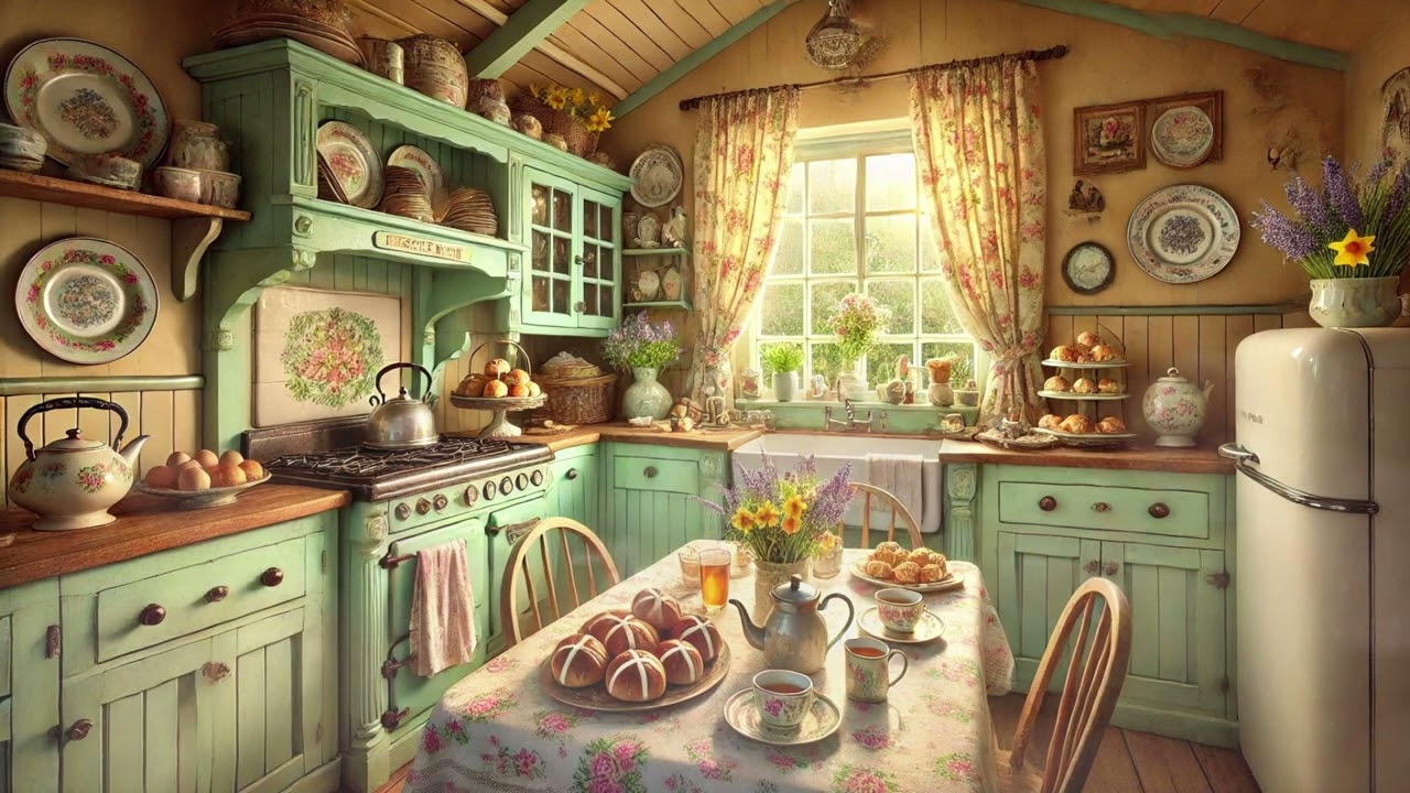 Cozy 1950s Easter Kitchen Ambience | Vintage Spring Baking & Pastel Charm