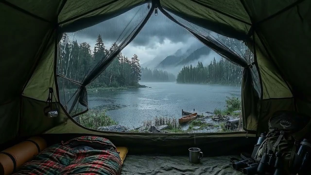 Rainy Camping Night Inside a Tent ⛺🌧️ | Relaxing Forest Lake Rain Sounds for Sleep & Focus (ASMR)