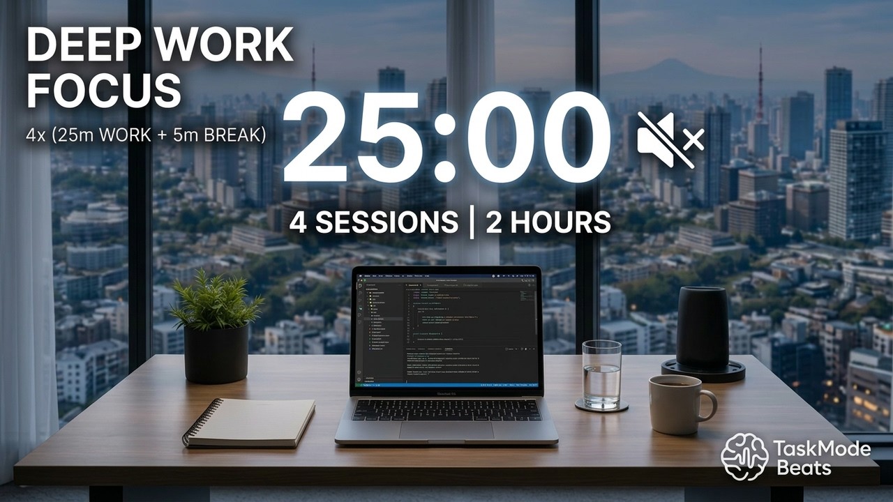 2 Hour Pomodoro Timer 25/5 | Silent Deep Work Session for Maximum Productivity