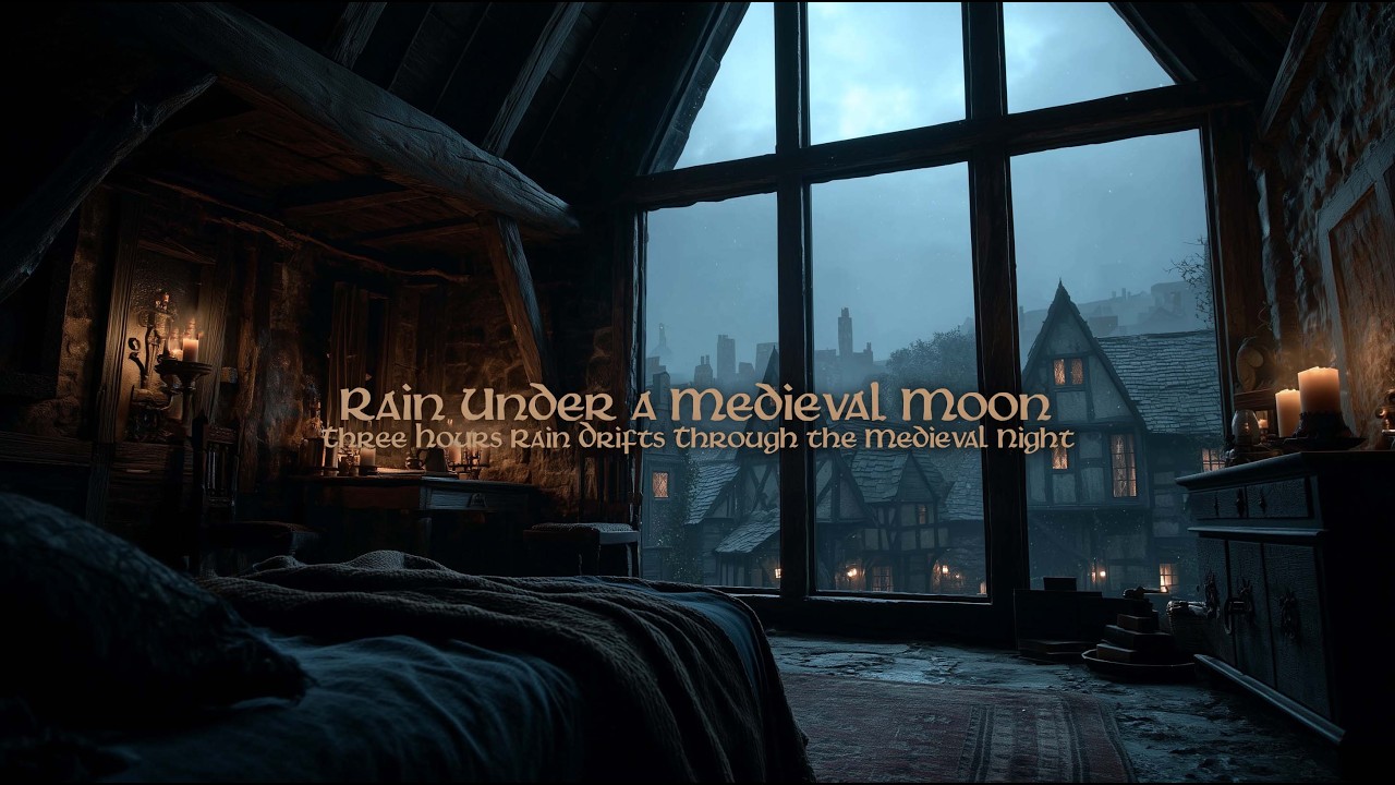 Dark Medieval Night Rain at the Window | Atmospheric Sounds