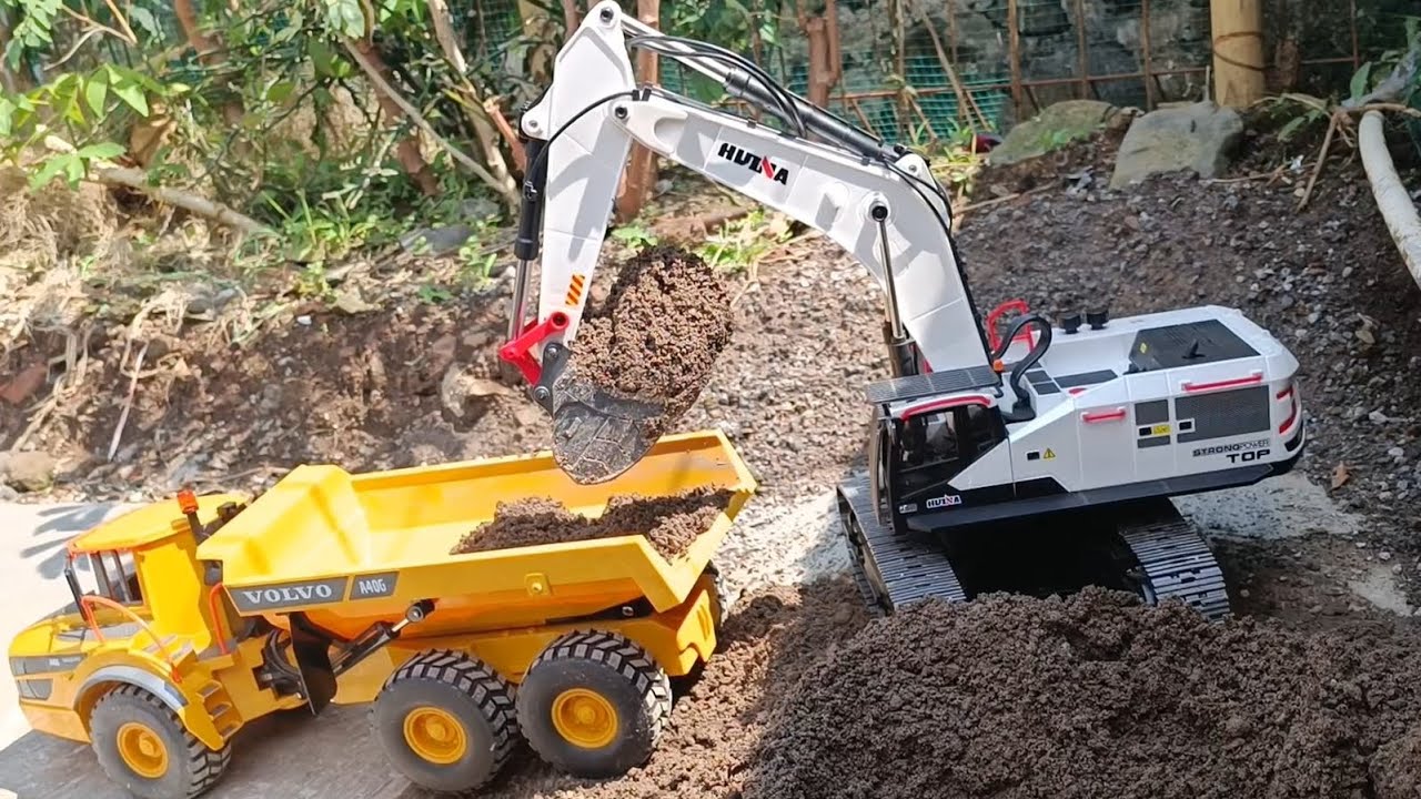 Day 5, Rc Construction Dump Truck Full Load of Sand, Excavator Huina 1594 & Volvo Hauler E591