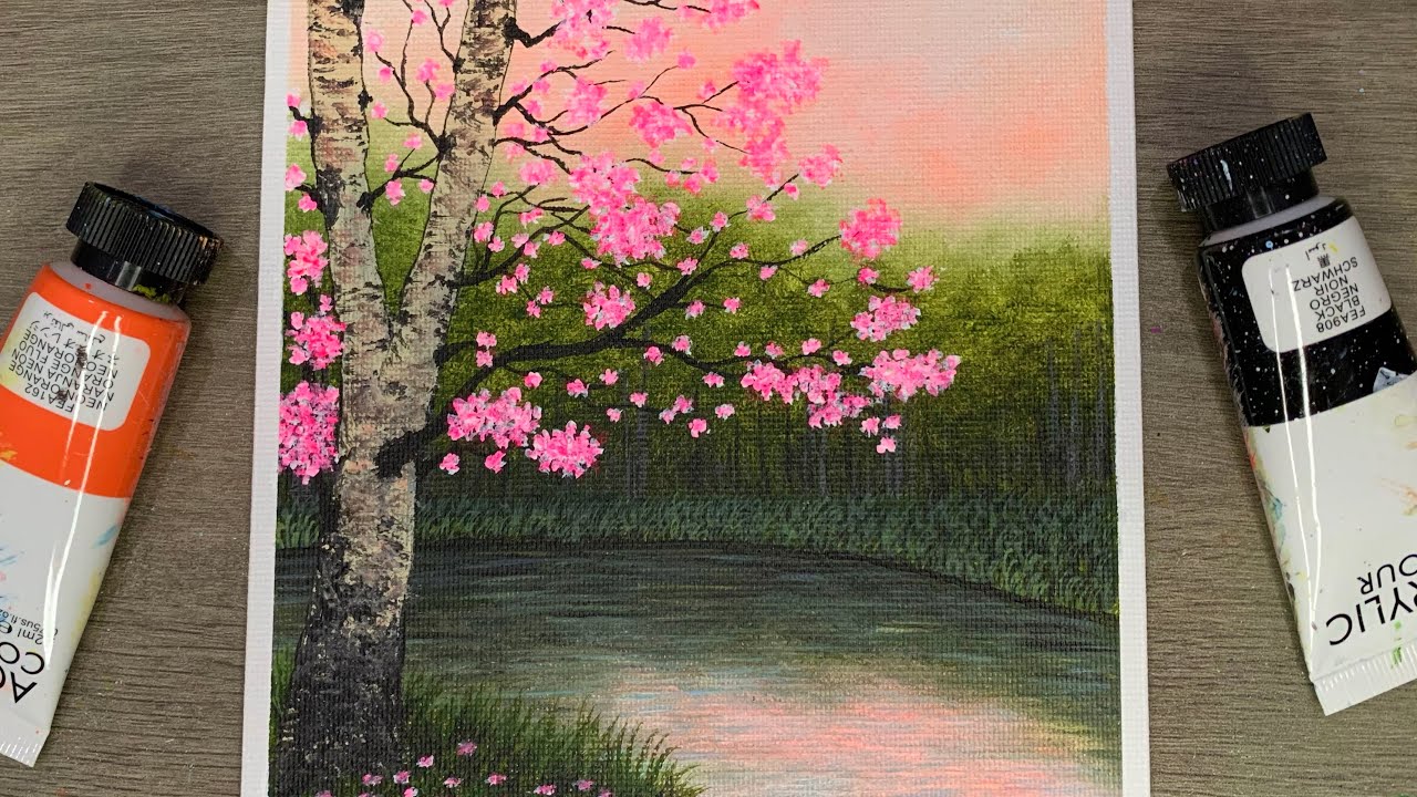 Easy Way to Paint Cherry Blossom Step by Step / Acrylic painting for Beginners 