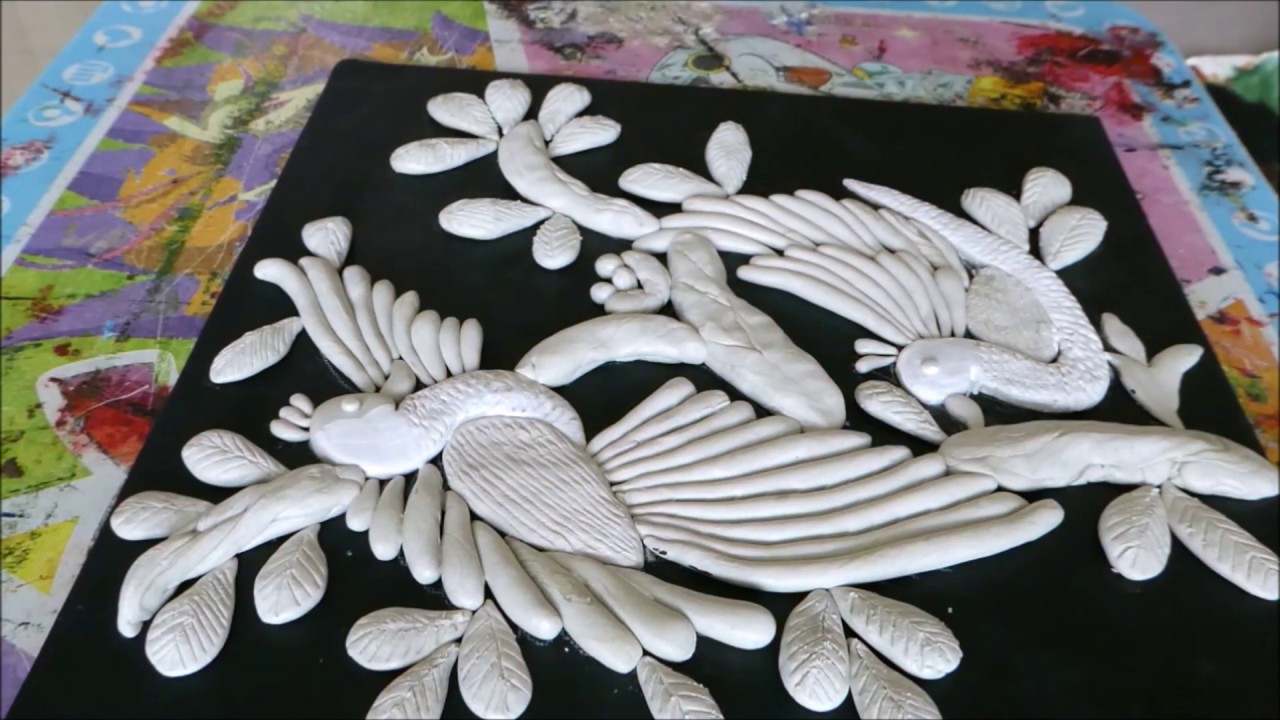 DIY BIRD CLAY MURAL PAINTING ON CANVAS / 3D WALL HANGING